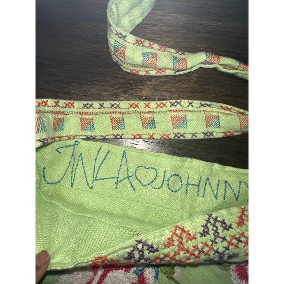Johnny Was JWLA Green Linen Embroidered Flowers Purse Handbag Tote Bag Crossbody - Picture 4 of 11